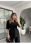SİYAH KISA KOL CEKET KEMERLİ PANTOLON TAKIM