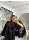 SİYAH VOLANLI BOYUNDAN BAĞLAMALI BLUZ