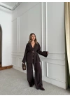 KAHVE GENİŞ MANŞETLİ CEKET PANTOLON TAKIM