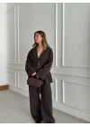 KAHVE GENİŞ MANŞETLİ CEKET PANTOLON TAKIM