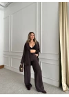 KAHVE GENİŞ MANŞETLİ CEKET PANTOLON TAKIM