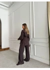 KAHVE GENİŞ MANŞETLİ CEKET PANTOLON TAKIM