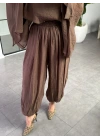 KAHVE DÖKÜMLÜ ŞİFON ŞALVAR PANTOLON