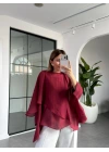 BORDO UÇUŞAN PELERİN BLUZ