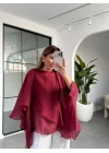 BORDO UÇUŞAN PELERİN BLUZ
