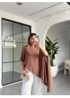 KAHVE MODAL PELERİNLİ BLUZ 8789