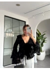 SİYAH FLOK BASKILI BLUZ 0908