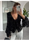 SİYAH FLOK BASKILI BLUZ 0908