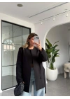 SİYAH KEMERLİ YAKASIZ BLAZER CEKET