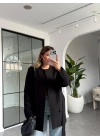 SİYAH KEMERLİ YAKASIZ BLAZER CEKET
