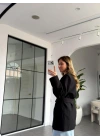 SİYAH KEMERLİ YAKASIZ BLAZER CEKET