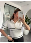BEYAZ ÇİZGİLİ KISA KOLLU TRİKO