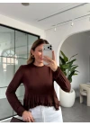 KAHVE ETEKLİ TRANSPARAN BLUZ 14385