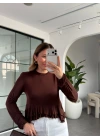 KAHVE ETEKLİ TRANSPARAN BLUZ 14385