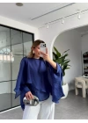 LACİVERT UÇUŞAN PELERİN BLUZ 5026