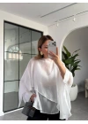 BEYAZ UÇUŞAN PELERİN BLUZ 5026