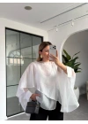 BEYAZ UÇUŞAN PELERİN BLUZ 5026