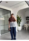 KAHVERENGİ MODAL DANTELLİ CROP T-SHIRT 1074