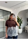 KAHVERENGİ MODAL DANTELLİ CROP T-SHIRT 1074