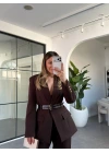 KAHVERENGİ ÇİFT KEMERLİ CEKET PANTOLON TAKIM 9268