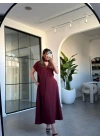 BORDO TEK DÜĞMELİ ELBİSE 6767