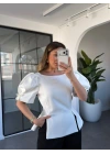 EKRU FİYONK DETAYLI BALON KOL BLUZ