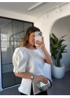 EKRU FİYONK DETAYLI BALON KOL BLUZ
