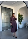 KAHVE FULAR DETAYLI ELBİSE 03029