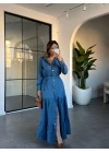 TENCEL DENİM ÖRGÜ KEMERLİ ELBİSE 7572