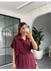 BORDO ZR DÜĞMELİ ELBİSE