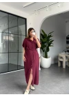 BORDO ZR DÜĞMELİ ELBİSE