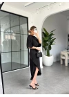 SİYAH YARASA KOL MAXİ ELBİSE