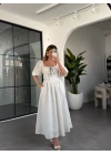 EKRU DANTEL DETAYLI BRODE ELBİSE 8808