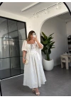 EKRU DANTEL DETAYLI BRODE ELBİSE 8808