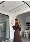 KAHVE KUŞAKLI UZUN ELBİSE 2349