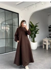 KAHVE KUŞAKLI UZUN ELBİSE 2349