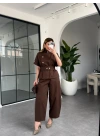 KAHVE DİK YAKA DÜĞMELİ BLUZ TAKIM