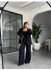 SİYAH DOKULU TENSEL OVERSİZE CEKET TAKIM 95490