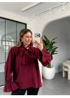 BORDO YAKASI BAĞLAMALI VATKALI BLUZ 1016