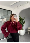 BORDO YAKASI BAĞLAMALI VATKALI BLUZ 1016