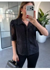 SİYAH DANTEL KISA KOL GÖMLEK 29612