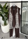 KAHVE ŞALLI YELEK PANTALON TAKIM 9718