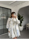 BEYAZ DESENLİ BOYDAN DÜĞMELİ MİNİ ELBİSE 586
