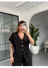 SİYAH V YAKA DÜĞMELİ MODAL TAKIM 9521