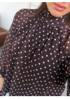 MOR PUANTİYELİ ŞAL DETAYLI ŞİFON BLUZ