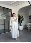 BEYAZ BELİ BÜZGÜLÜ FİSTO ELBİSE