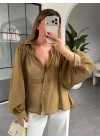 OLİVE OVERSİZE TRANSPARAN GÖMLEK