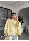AÇIK SARI UÇUŞAN PELERİN BLUZ 5026