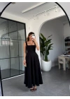 SİYAH KALIN ASKILI KARE YAKA ELBİSE
