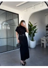 SİYAH DİK YAKA DÜĞME DETAYLI ELBİSE 37045